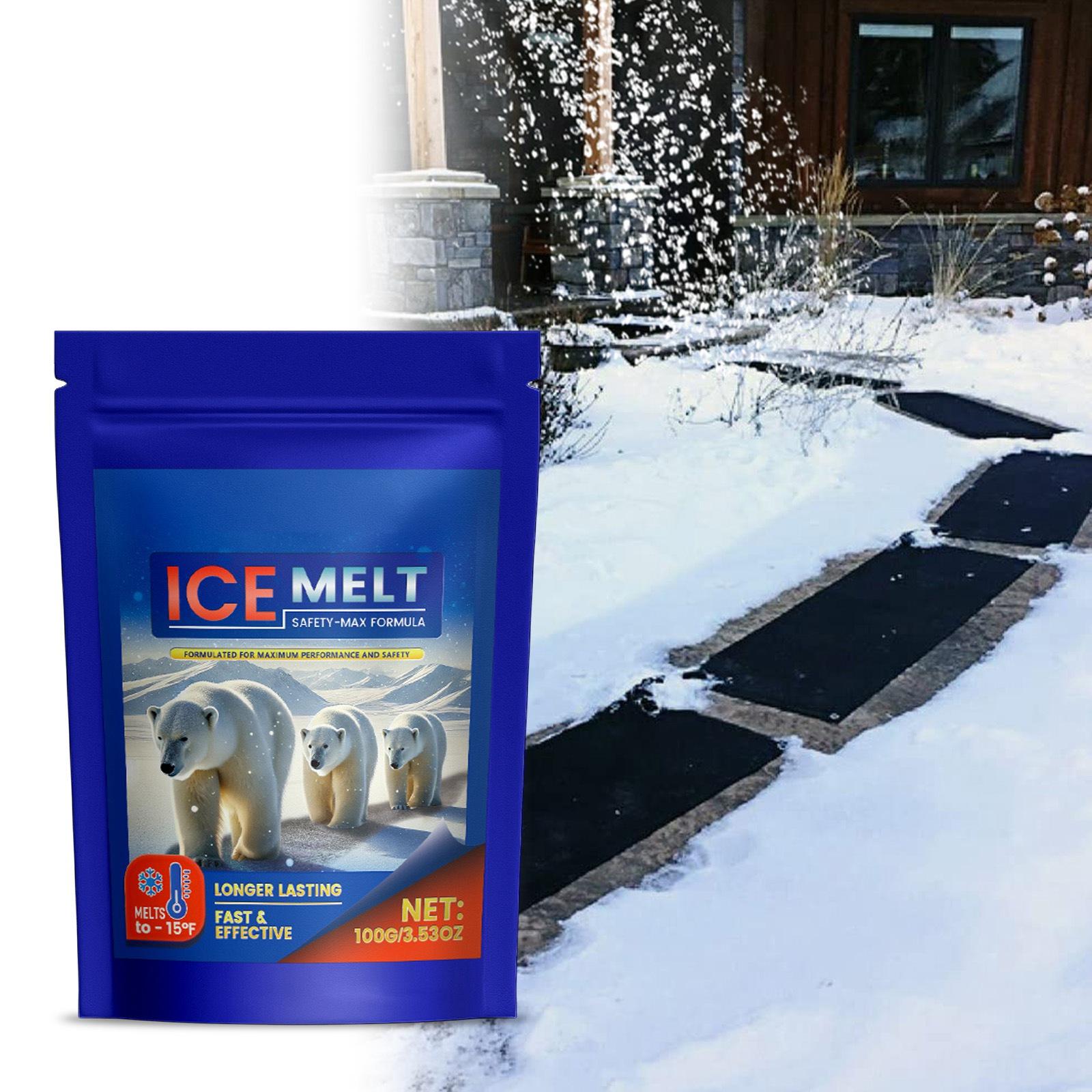 

Pet Safe Ice Melting Agent Suitable For Concrete Ice Melting Snow Melting Is Effective Below -15 Degrees For Snow Removal And Icing Carrying Bag,100g One Size