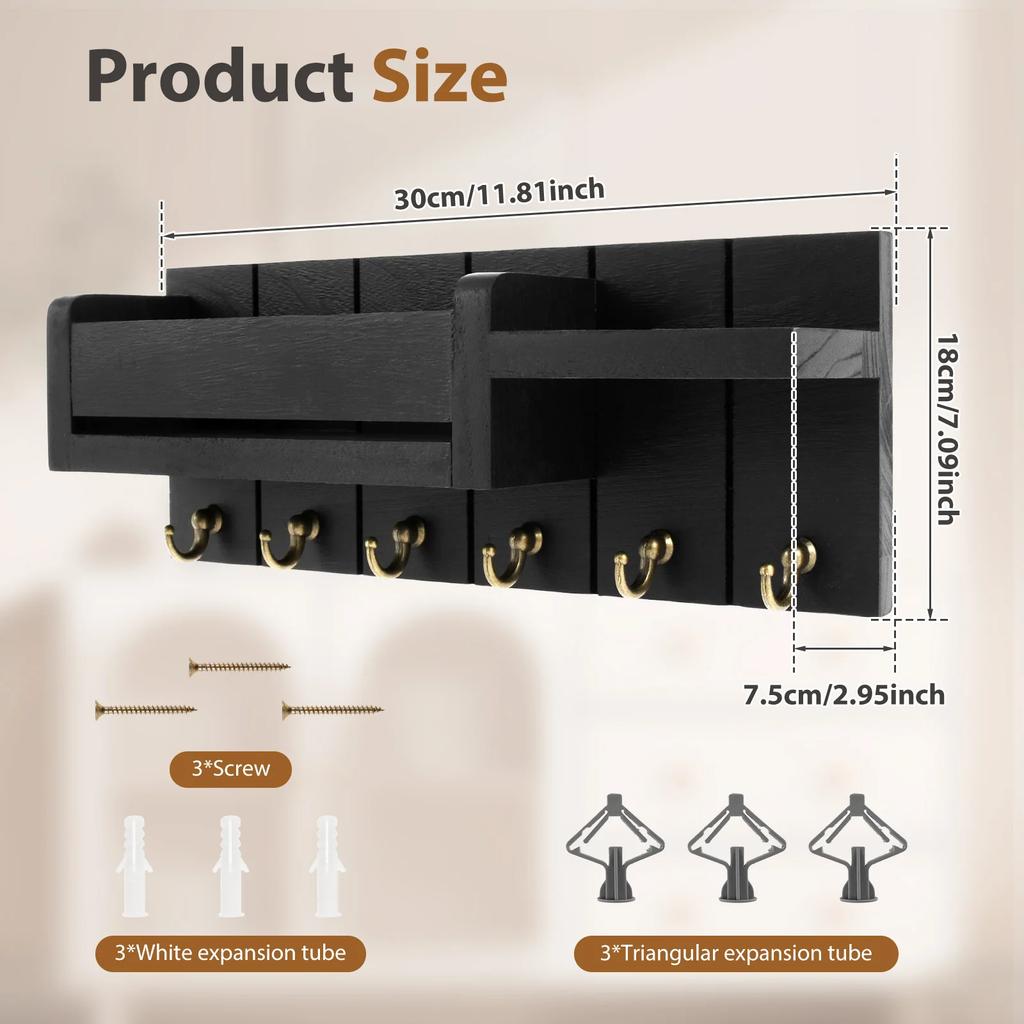Mail Organizer for Wall Mount Mail Organizer for Wall Mount Key Holder with Shelf Includes Letter Holder and Hooks for Hallway