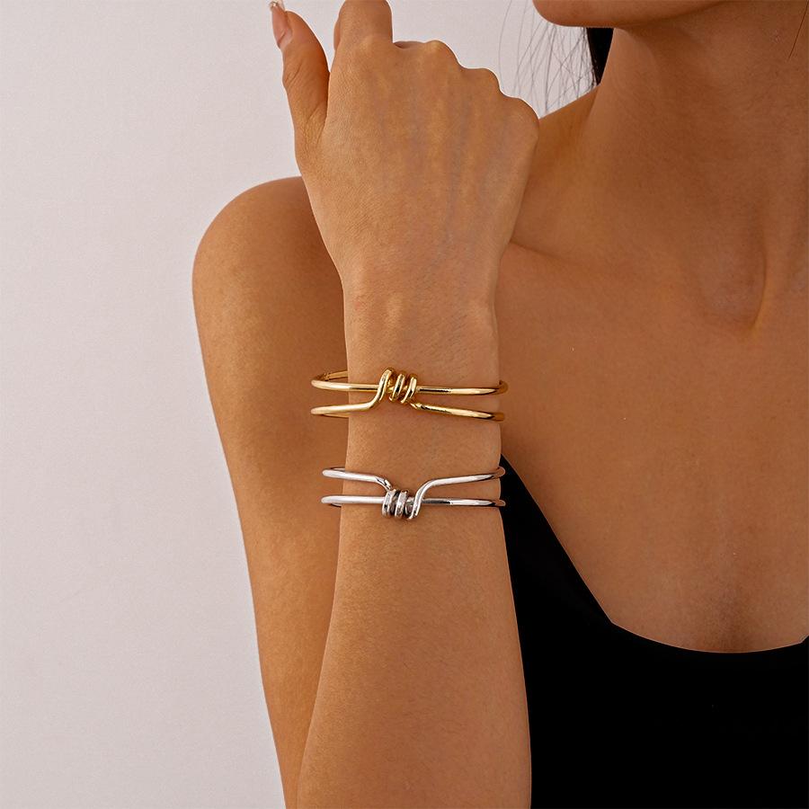 Metallic Double Geometric Knot Open Bracelet Commuter Temperament Jewelry