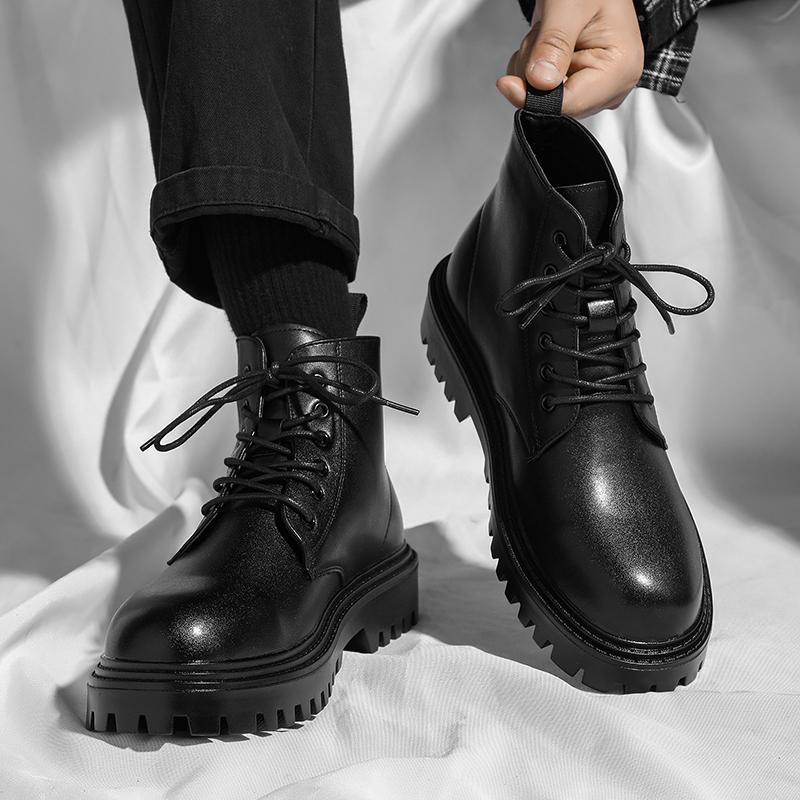 Fashion Men's Casual Business Office Platform Shoes Genuine Leather Shoes Cowboy Spring Autumn Boot Gentleman Handsome Ankle Botas Male