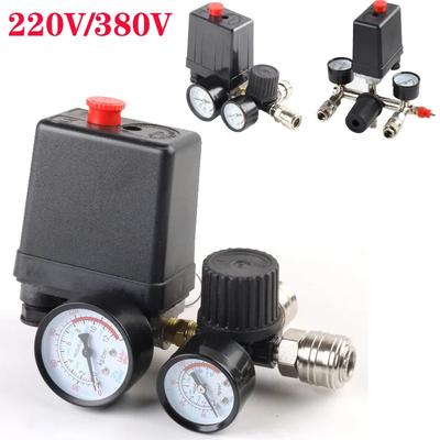 Hava Kompresörü Pompası Basınç Kontrol Anahtarı 4 Port 220 V/380 V Manifold Tahliye Regülatörü 30-120PSI Kontrol Vanası Ölçer ile