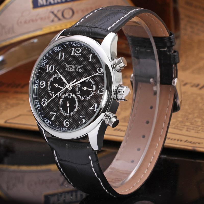 Jaragar Watch, Men'S And Women'S Watches, Black Belt Watches, Round Automatic Mechanical Watches