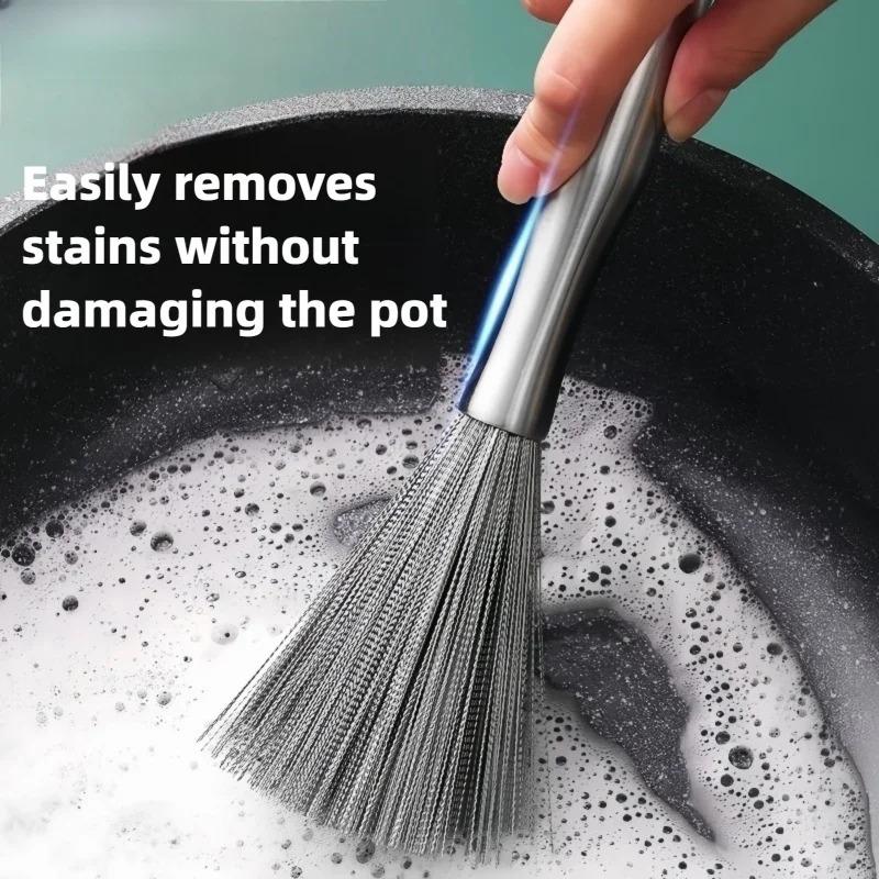 Stainless Steel Pot Brush with Long Handle Multi-functional Kitchen Cleaning Scrubber for Pans And Sink Includes Hanging Tool