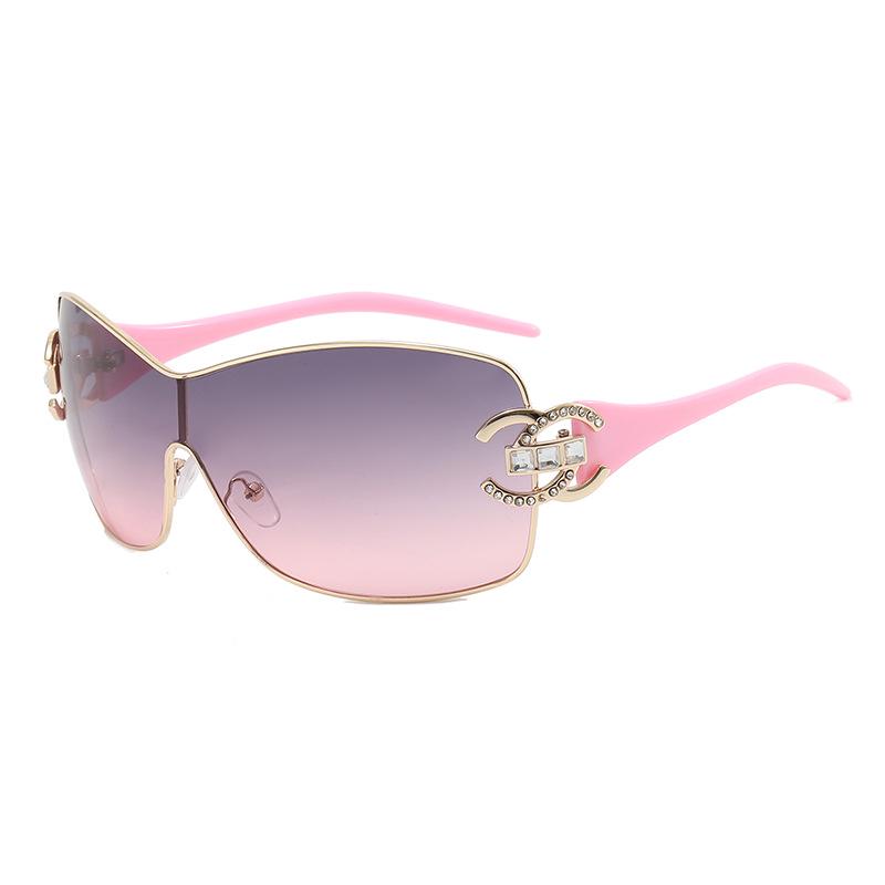 2022 Women's Frameless Rhinestone Fashion Sunglasses, One-Piece Large Frame Design