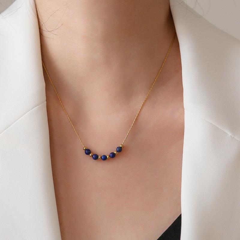 316L rustfritt stål Naturlig Zirkon Granat Lapis Lazuli Perlekjede Kvinners kragekjede Enkel kald stil Liten