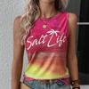 Women's Sleeveless Round-neck Vests Fashionable Coconut Tree Pattern Printed Summer Street Fashion Outdoor Beach Casual Wear