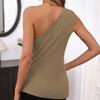 Summer Women's T-shirt Pleated Knit Irregular Slant Shoulder Top Strapless Sexy Bottom Shirt Sleeveless Top