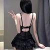 Transparent Lace Camisole Briefs Set Nightgown Lace Corset Skirt  Cosplay Party