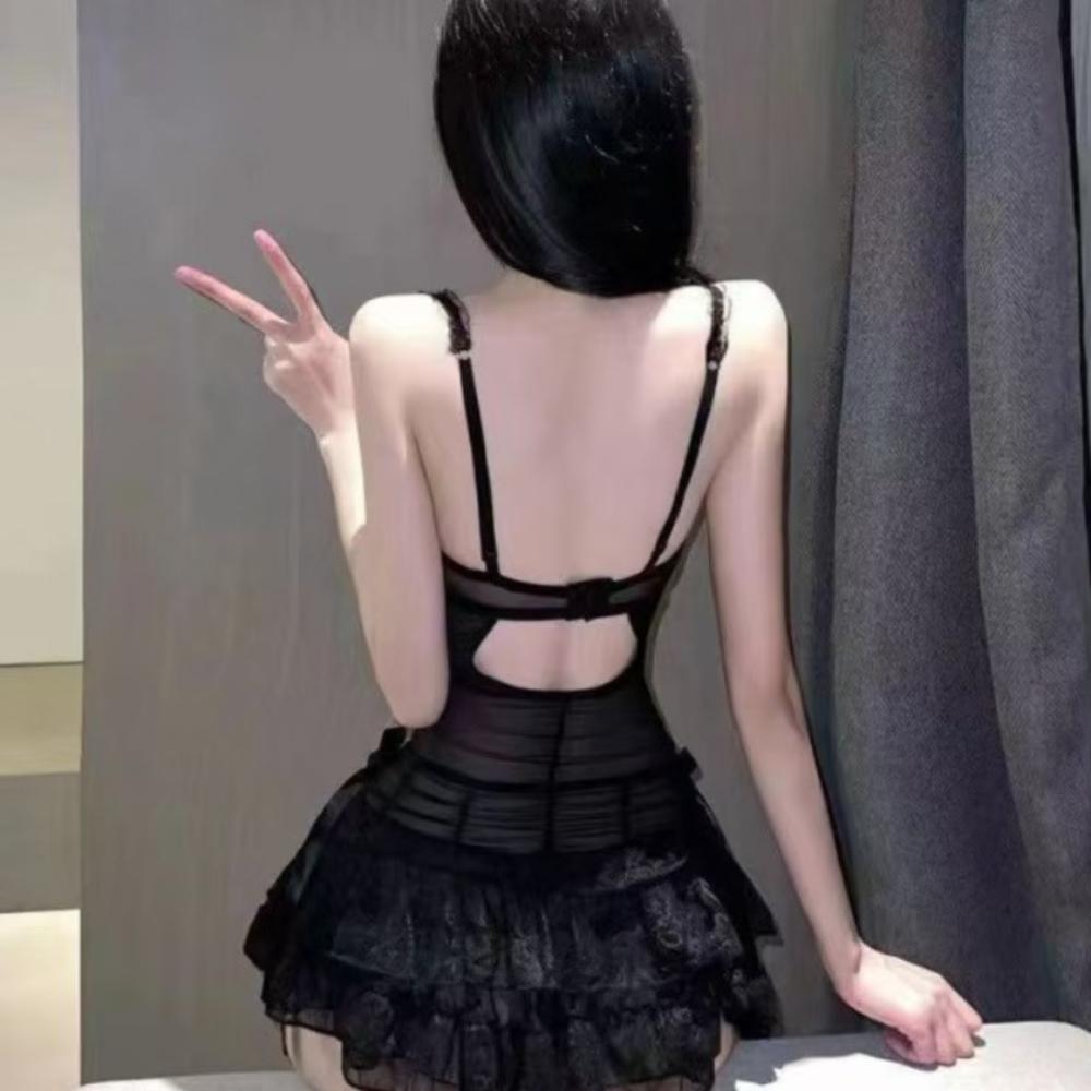 Transparent Lace Camisole Briefs Set Nightgown Lace Corset Skirt  Cosplay Party