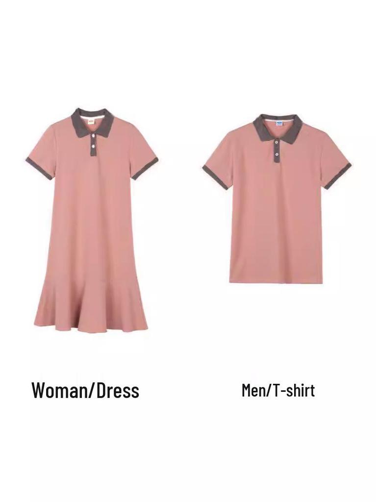 Trendy Summer Pink-Gray Polo Shirts for Stylish Families: Parent-Child & Mother-Daughter Street Style Short Sleeves