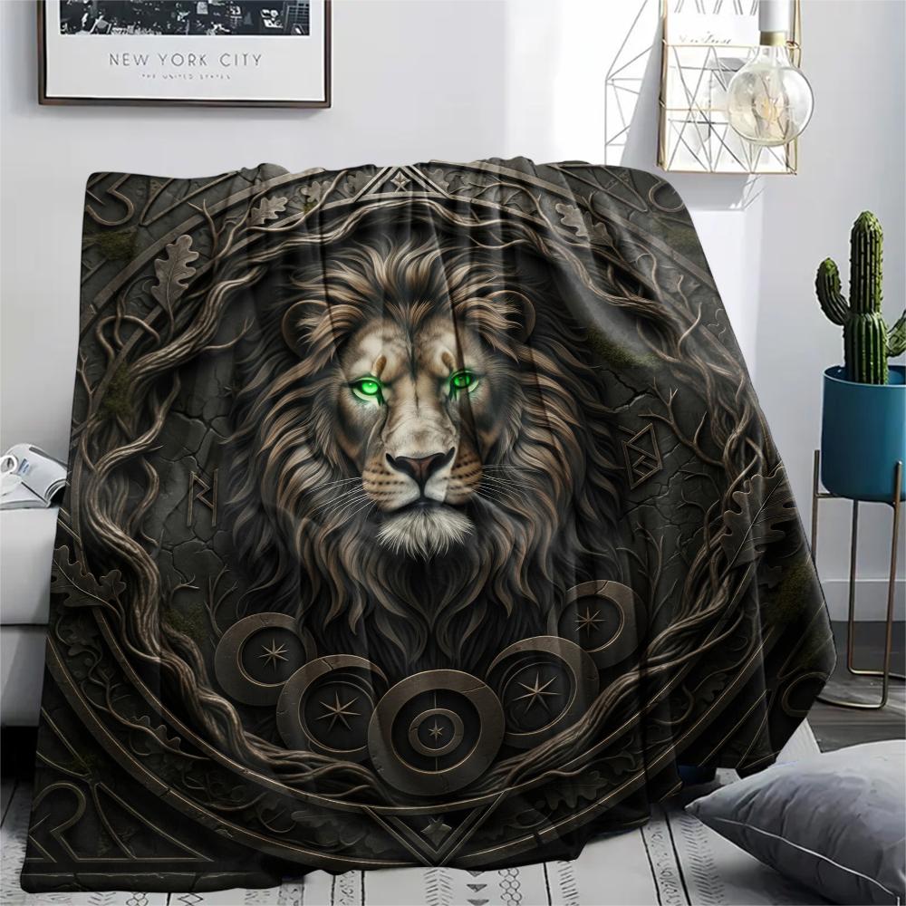 Schwarzer Löwenmuster Flanelldecke, Hohe Qualität, Bequem für alle Jahreszeiten, Heimdekoration, Wärme und Komfort, Perfekt für Geschenke.
