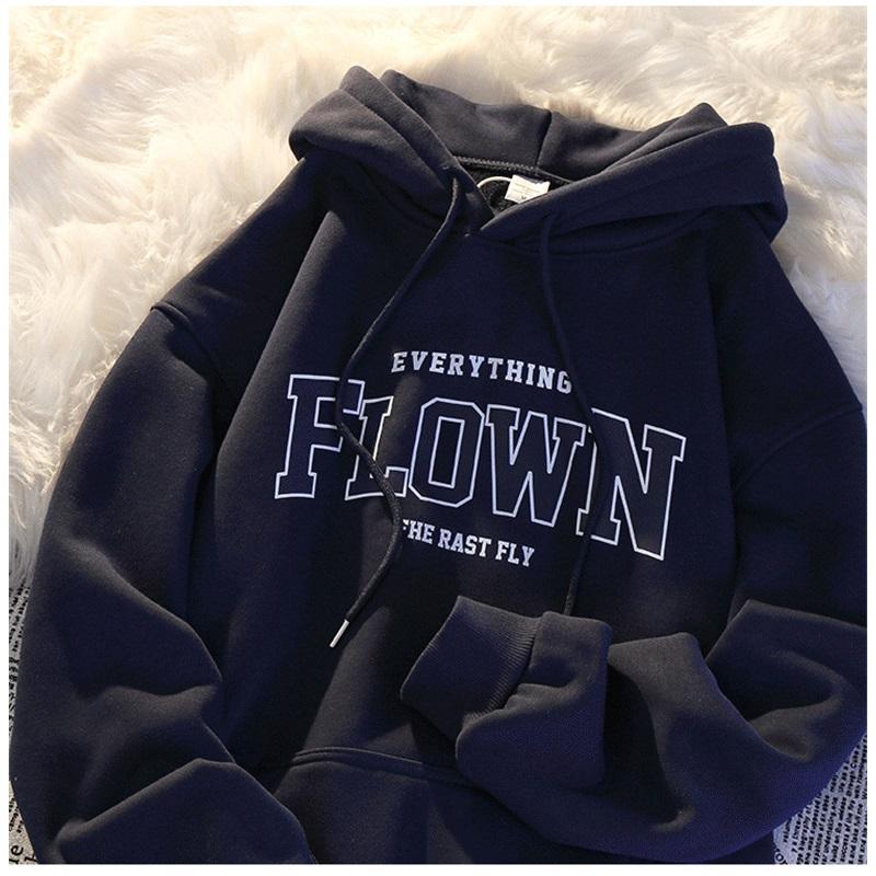 Letter Print Hoodie Half Zip Casual Fleece Sweatshirt L