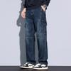 Men's All-Season American-Style Workwear Jeans: Multi-Pocket, Retro, Relaxed-Fit Straight-Leg Long Pants