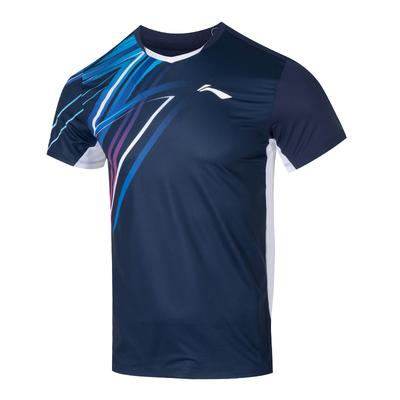 Li Ning Série Équipe Provinciale Sport Décontracté Simple Color Block Pull-over Maillot de Badminton Unisexe Maillot Bleu Encre AAYV039-1
