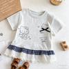 Girls Summer Short Sleeve T Shirt Sweet Print Lace Trim Plaid Top