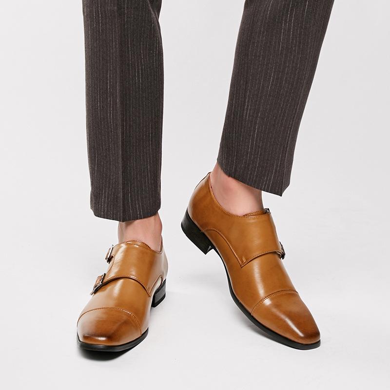 Pánské formální boty Monk Strap z pravé kůže 2024 - Japonský obchodní a svatební styl