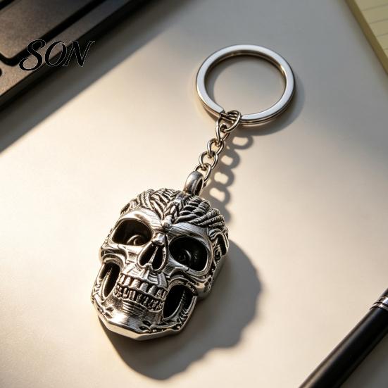 Small Punk Decoration 3D Printed Skull Keychain, Detailed Skeleton Key Ring Pendant for Cool Trendy Toy Bag Backpack, Spooky Accessory, Halloween Gift