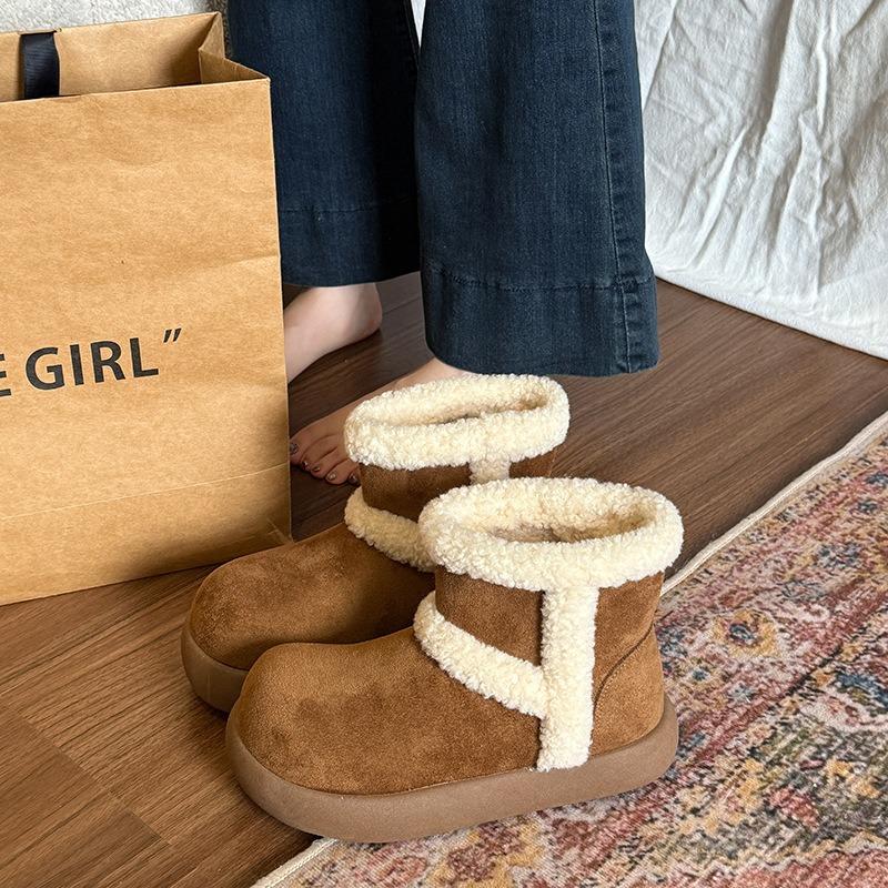 

Кожаные ботинки на платформе, женские зимние новые бархатные утепленные теплые короткие ботинки, женская большая хлопковая обувь 40 верблюд