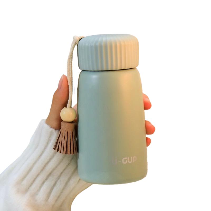 1pcs Mini Insulated Water Bottle Compact Portable Stainless Steel Flask Minimalist Travel Mug with Tassel