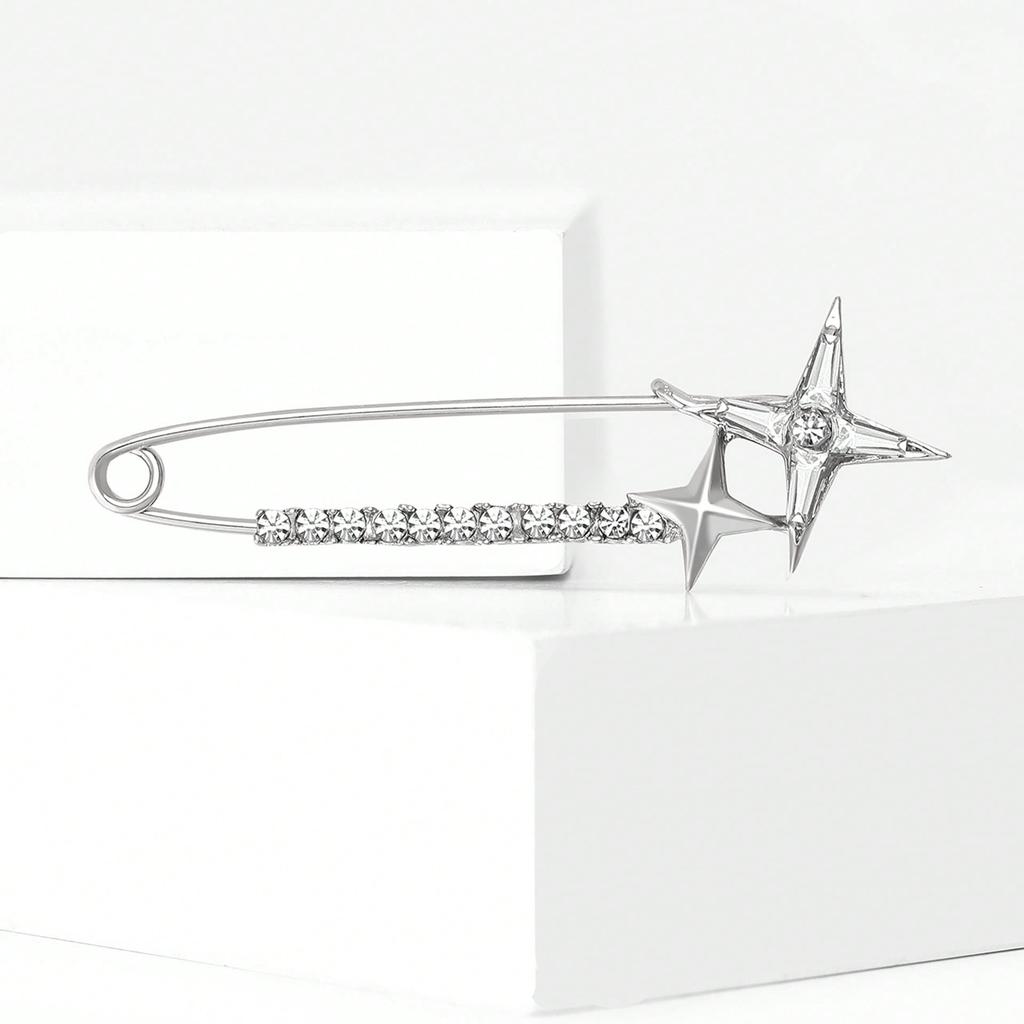 New Light Luxury Alloy Water Diamond Cross Star Pins Exquisite Versatile Women's Suit Coat Chest Flower Jewelry Pin