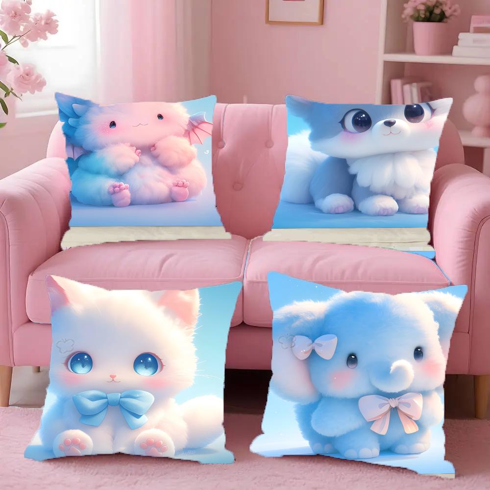 Cute Cured Animals Pictures Lovely Pillow Case Anti-Dustmite Pillowcase Invisible Zipper Silky Short Plush Sofa Cushion Cover