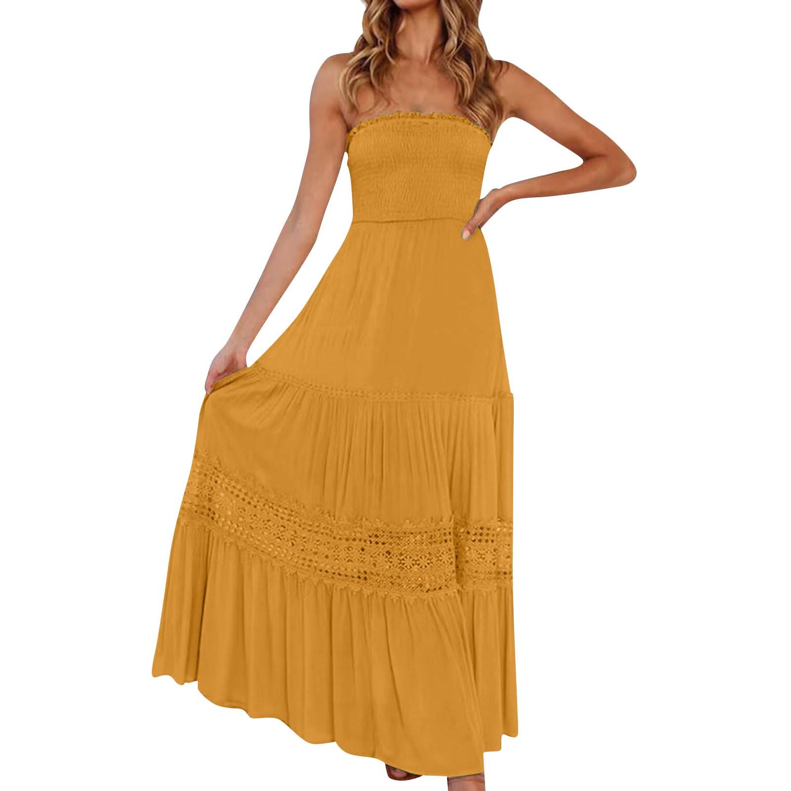 

Women s Solid Color Sheath Long Sleeveless Vintage Bohemian Waist Dresses XL жовтий