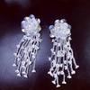 Zinc Zinc Alloy Crystal Beads Ear Drop Rhinestone White Flower Earrings Wedding Long Ear Drop  Holiday