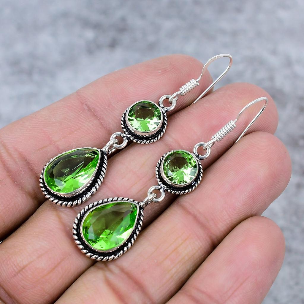 Peridot Gemstone Handmade 925 Sterling Silver Jewelry Earring 2.56" M-343