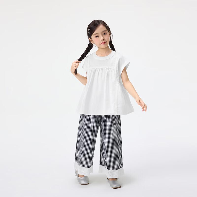 Girls' Pleated Spliced Short Sleeve Shirt