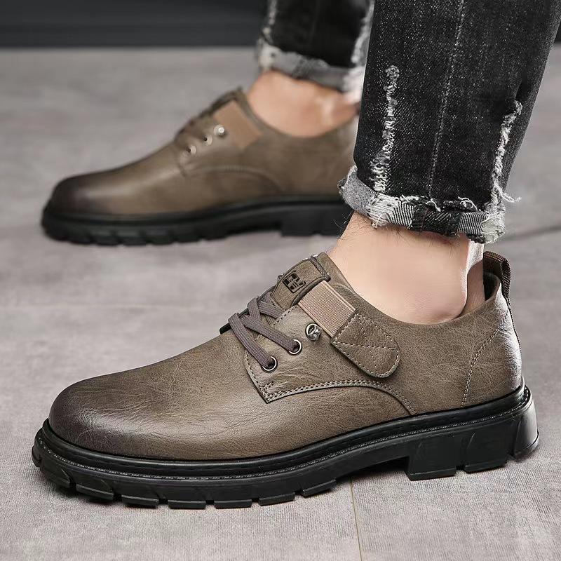 Lederschuhe für Herren Business Casual Atmungsaktiv Britisch Grün Martin Schuhe Weiche Sohle Arbeitsschuhe Vielseitige Vaterschuhe