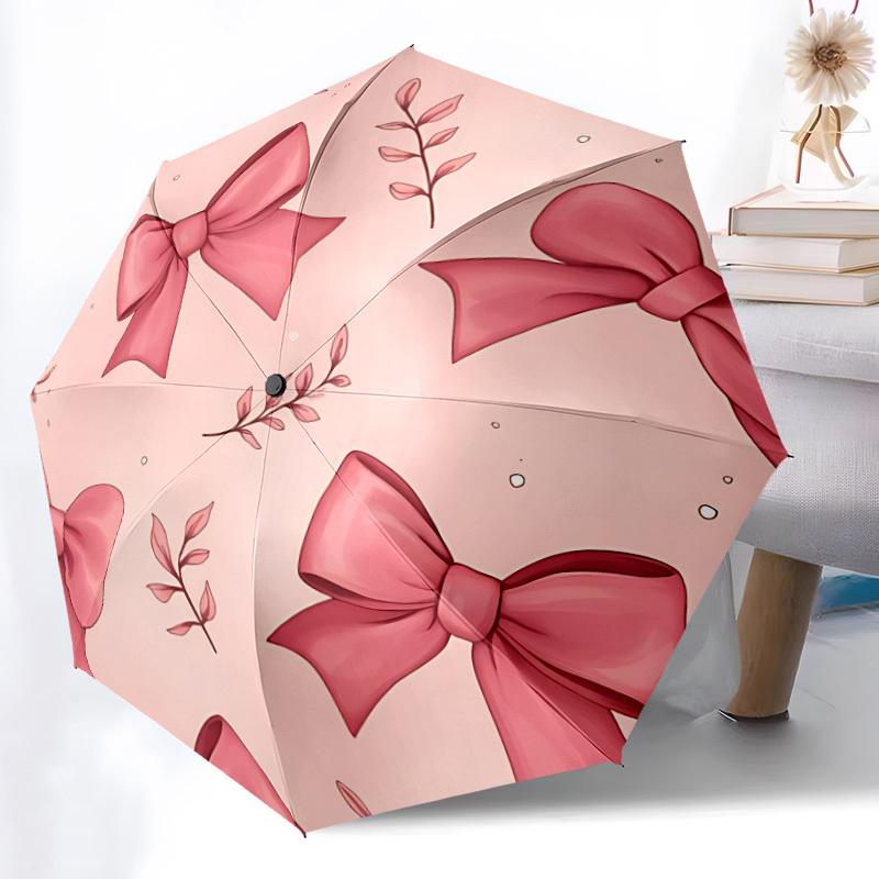 1pc Bows Floral Automatic Open/Close Umbrella Compact Folding Umbrella, All-Season Portable Umbrella for Women/Men052