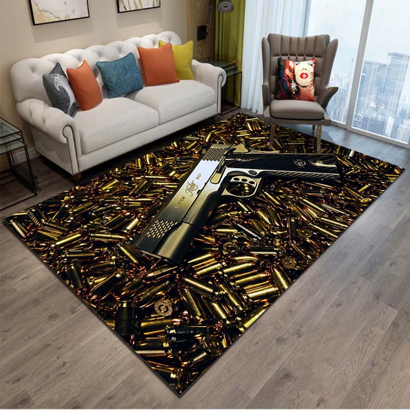 15 Größen 3D Gewehr Pistole Revolver Waffe Bereichsteppich, Teppich für Wohnzimmer Schlafzimmer, Küchenfußmatte Badezimmer Rutschfeste Bodenmatte