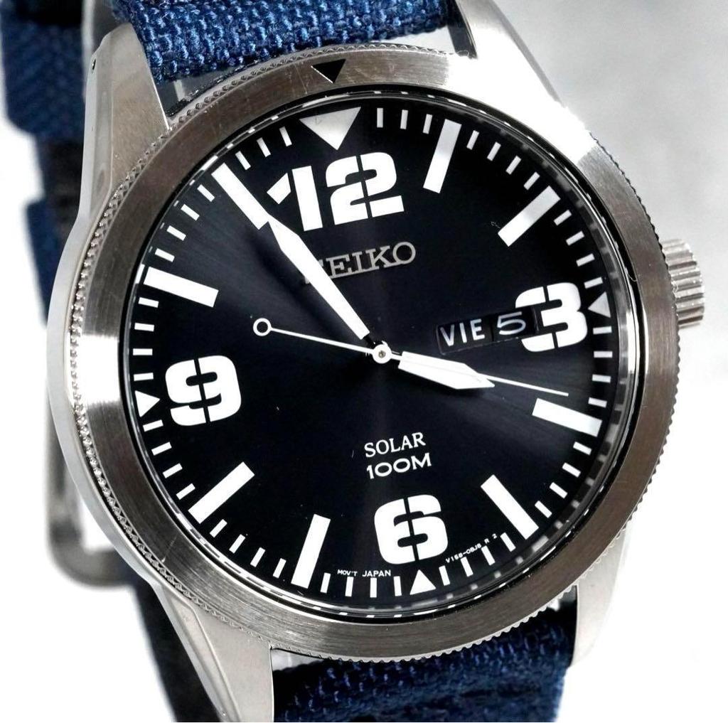 [USED] SEIKO Military Round Day Date Watch Solar Extreme
