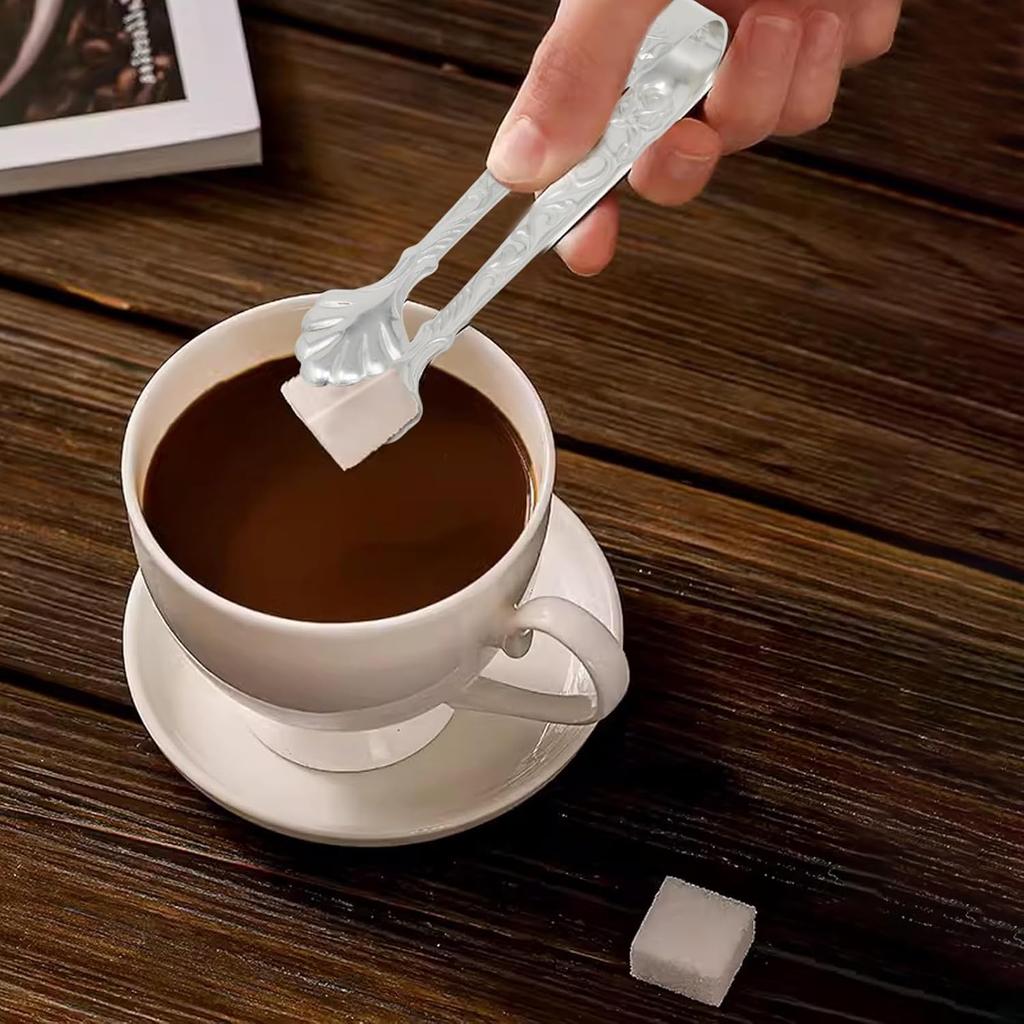 Honbay 2PCS Stainless Steel 3.74 Inch Vintage Rose Handle Sugar Cube Tongs Ice Cube Tongs Mini Serving Tongs Small Food Clips Kitchen Tiny Tongs for