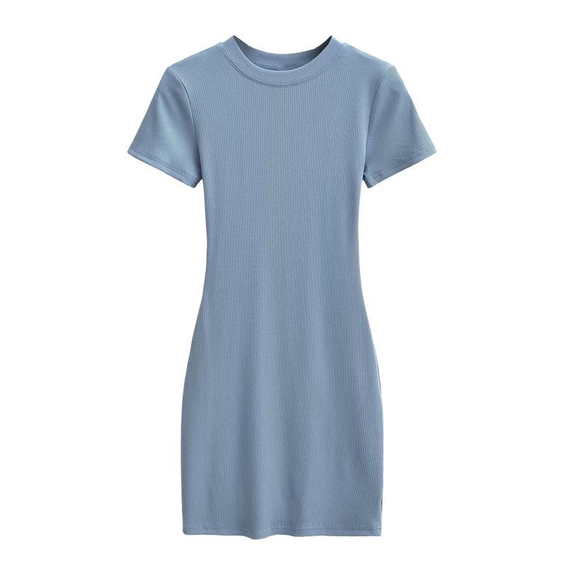 Amerikanischer Stil Schlankes Rundhals-Kurzarm-Bodycon-Kleid - Damen Stretch, Sexy, Reine Begierde Kurzer Rock
