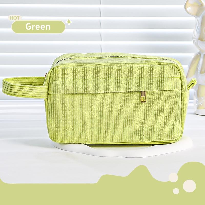 Cream Corduroy Pencil Case Big Capacity Square Shape Pen Case Pouch for Office School Supplies