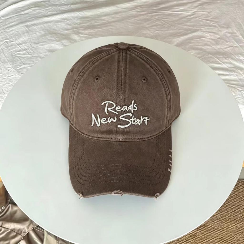 Washed and Made Old Letter Embroidered Baseball Cap for Men, Rough Edge Ripped Cap, Retro Casual Women's Versatile Hat