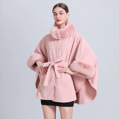 Zimný dámsky šál Cape bunda Kožušinový golier Pletené čipkované sedembodové rukávy Tvídová bunda Cardigan veľkej veľkosti