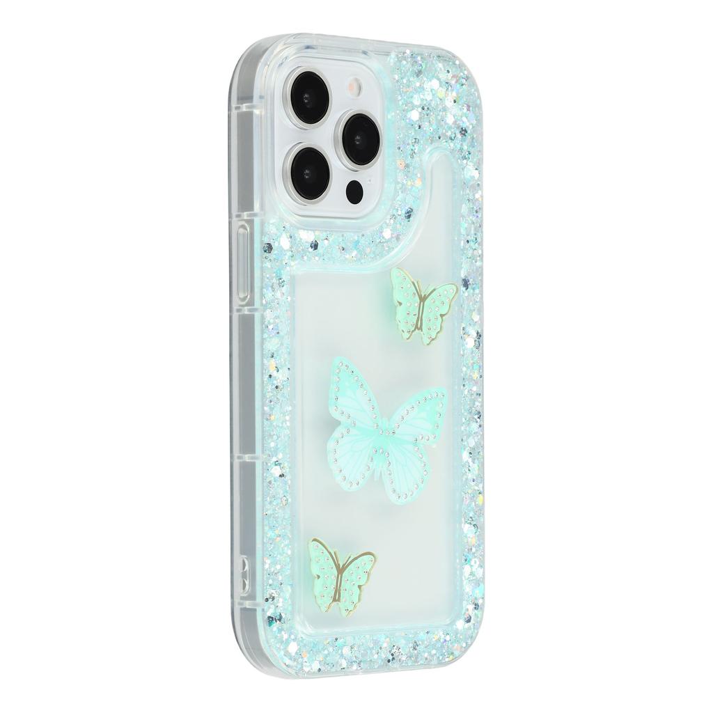 For iPhone 14 Pro Max Case DIY Butterfly Glitter Epoxy Soft TPU Phone Back Cover