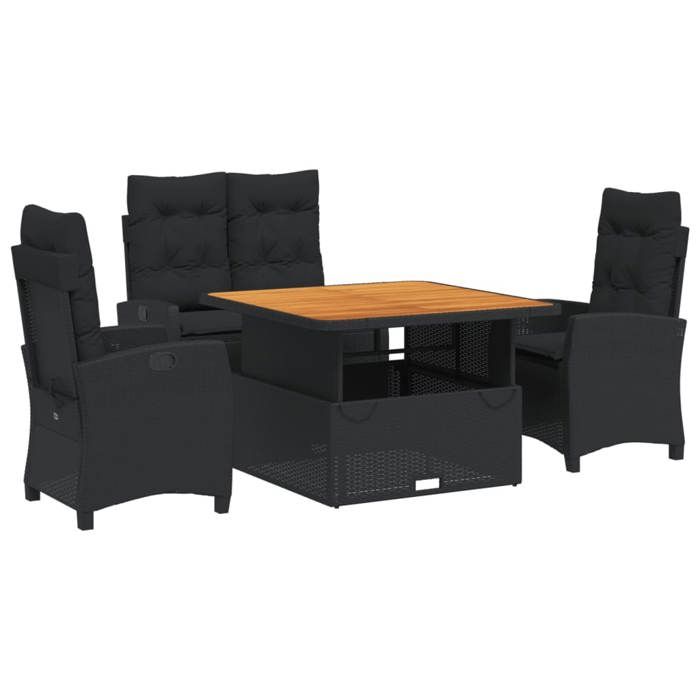 VidaXL Ensemble à Manger de Jardin avec Coussins 4 pcs, Table de Terrasse, Meubles de Patio, Mobilier d'Extérieur, Noir 3277392