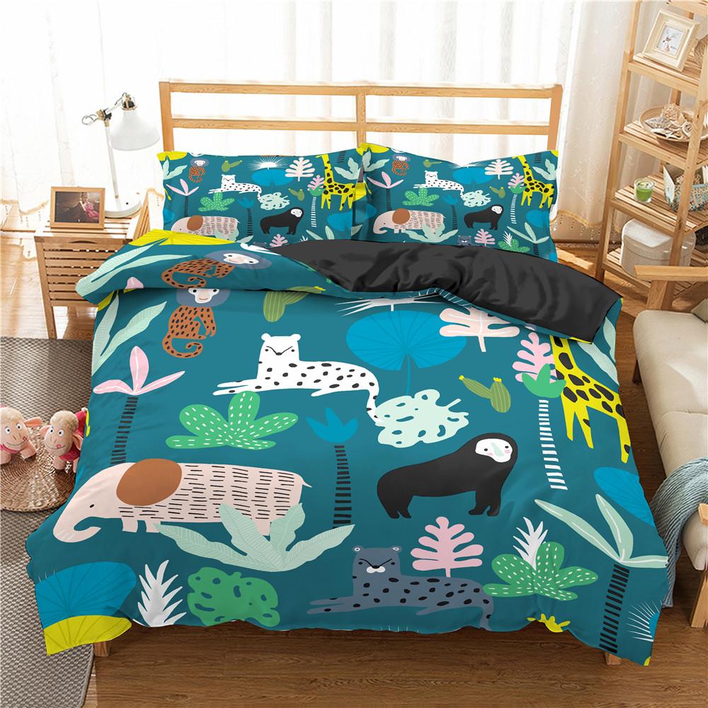 Jungle Animal Duvet Cover King Queen Tropical Plants Palm Leaves Bedding Set Kids Tiger Wildlife 2/3pcs Polyester Quilt Cover