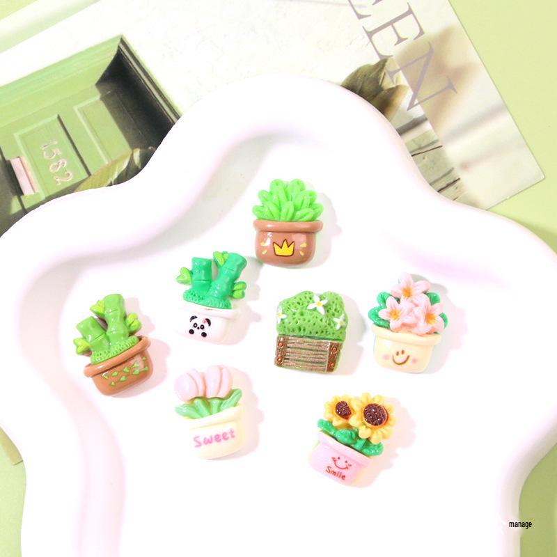 Cartoon Tulip Flower Pot Resin Accessories: Phone Case, Hair Clip, Clog Shoe Decor & Car Interior Ornaments