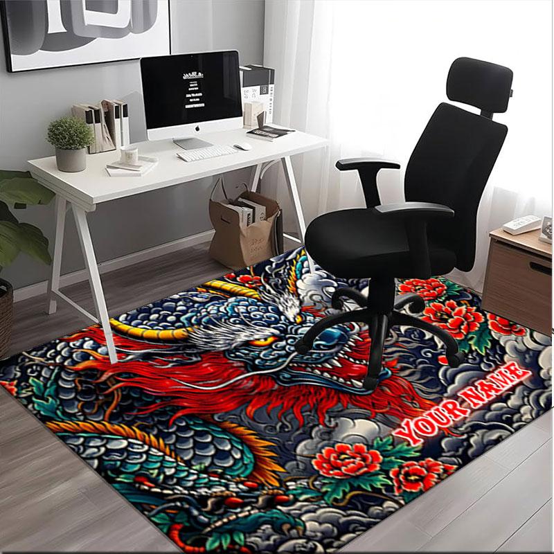 1PC Custom Name Dragon Tattoo Artwork Theme Floor Mat Ideal for Living Room, Game Rooms, Office, Bedroom,Floor Mat Playful Design