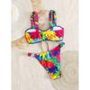 Sexy Tie Dye Flower Print Bikini Set Women Drawstring Pleate Push Up Bra Thong Swimsuit Bathing Suit Swimwear
