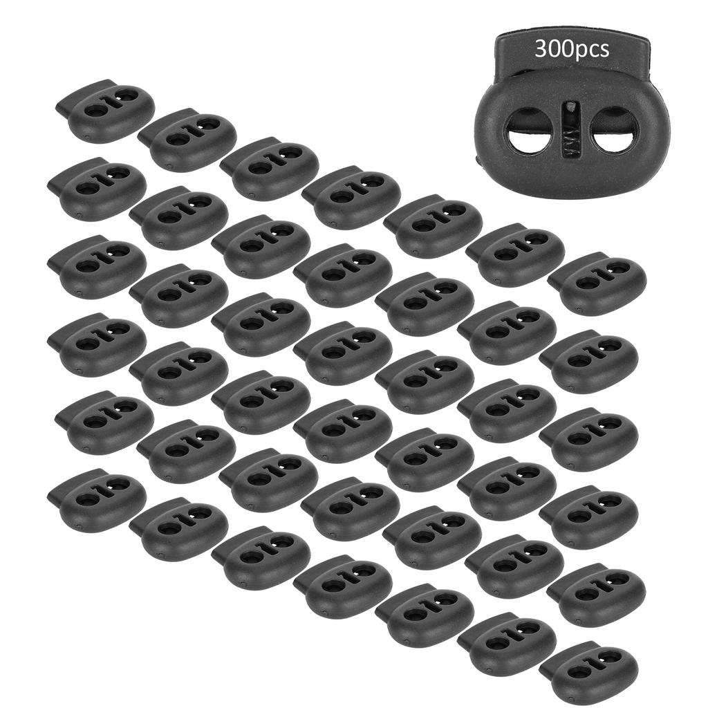 300Pcs Double Hole Spring Cord Locks Pig Nose Shape Nylon Buckle Stopper Fastener