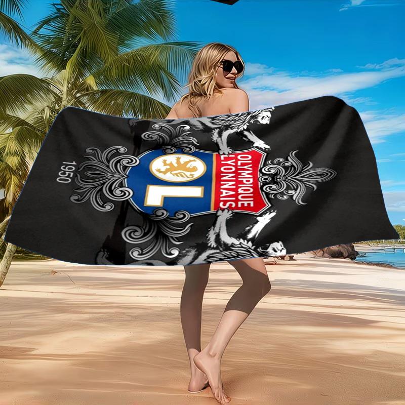 Lyon Football Crest Design Printed Microfiber Beach Towel, Soft And Absorbent, Quick-Dry, Ideal for Summer Travel, Beach Essential, Swimming Pool