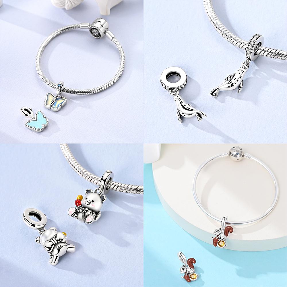 Dreamy Original Copper Autumn-Day Squirrel Pendant Hedgehog Butterfly Cat Beads Fit Women Bracelet Fine Gift Jewelry Women