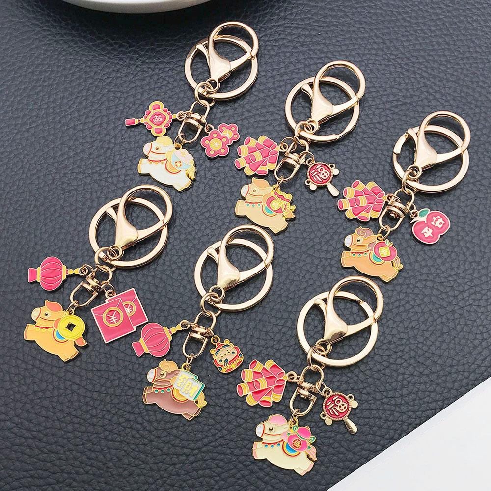 New Year Zodiac Horse Cartoon Oil Drip Keychain - Perfect Gift for Friends & Couples