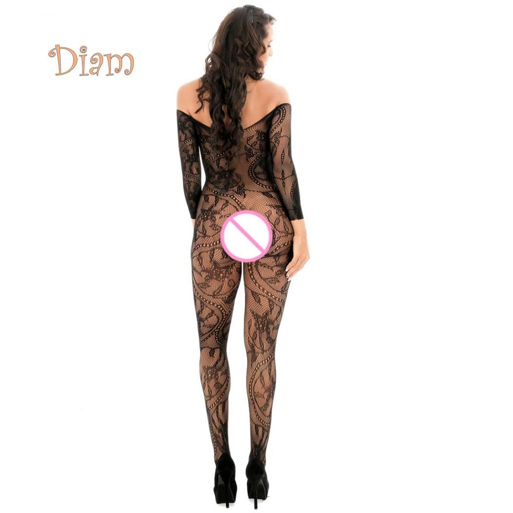 Acadele Femei Hot Sexy See-through Crotchless Off Umeri Neted Bodystocking Lenjerie de noapte