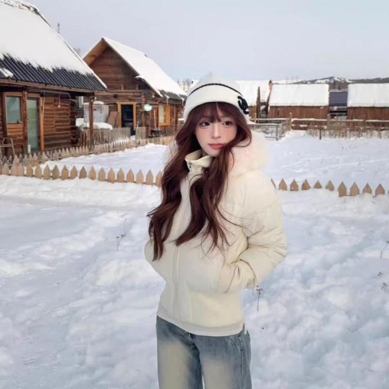 Cappotto invernale da donna in cotone con colletto in pelliccia sintetica, vestibilità slim, spesso, caldo, con cappuccio, parka